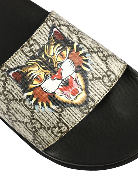 white gucci slides cat|Gucci rubber sandals.